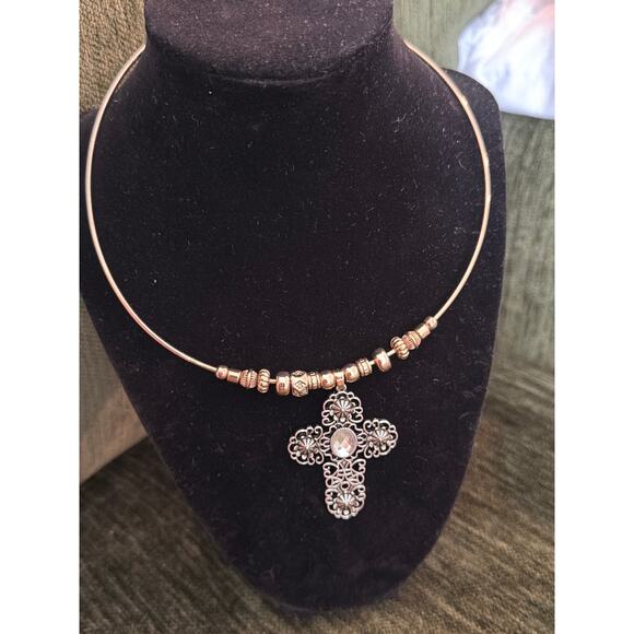 Cato Jewelry - Cato silver & gold tone cross pendant choker necklace